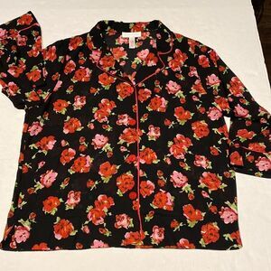 Oscar de la Renta floral sheer pj button front top size XL pink label